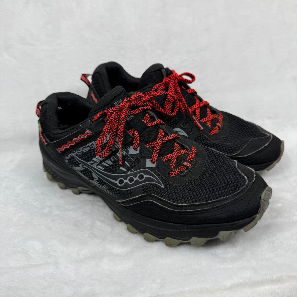 Saucony Excursion TR12 GTX Womens 10 Black Red Gore-Tex Trail Running S10453-1